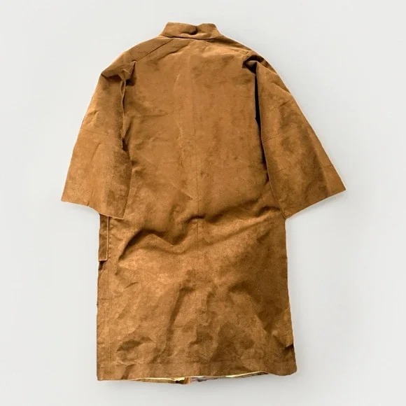 VTG 70s Suede Leather Mod Trench Coat Womens 2X-3X Brown Minimalist Patch Pocket - Picture 2 of 8